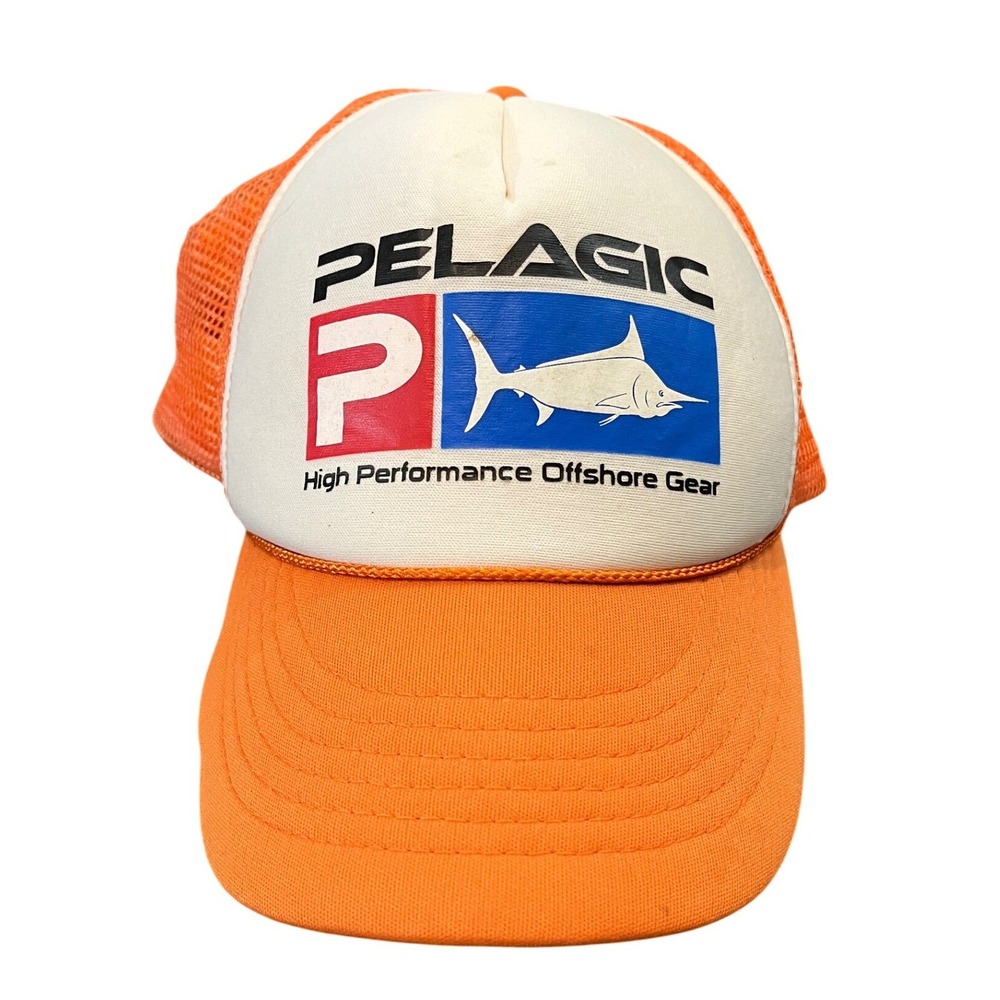 Pelagic Trucker Hat Mens OS Orange High Performance Offshore Gear Marlin Logo